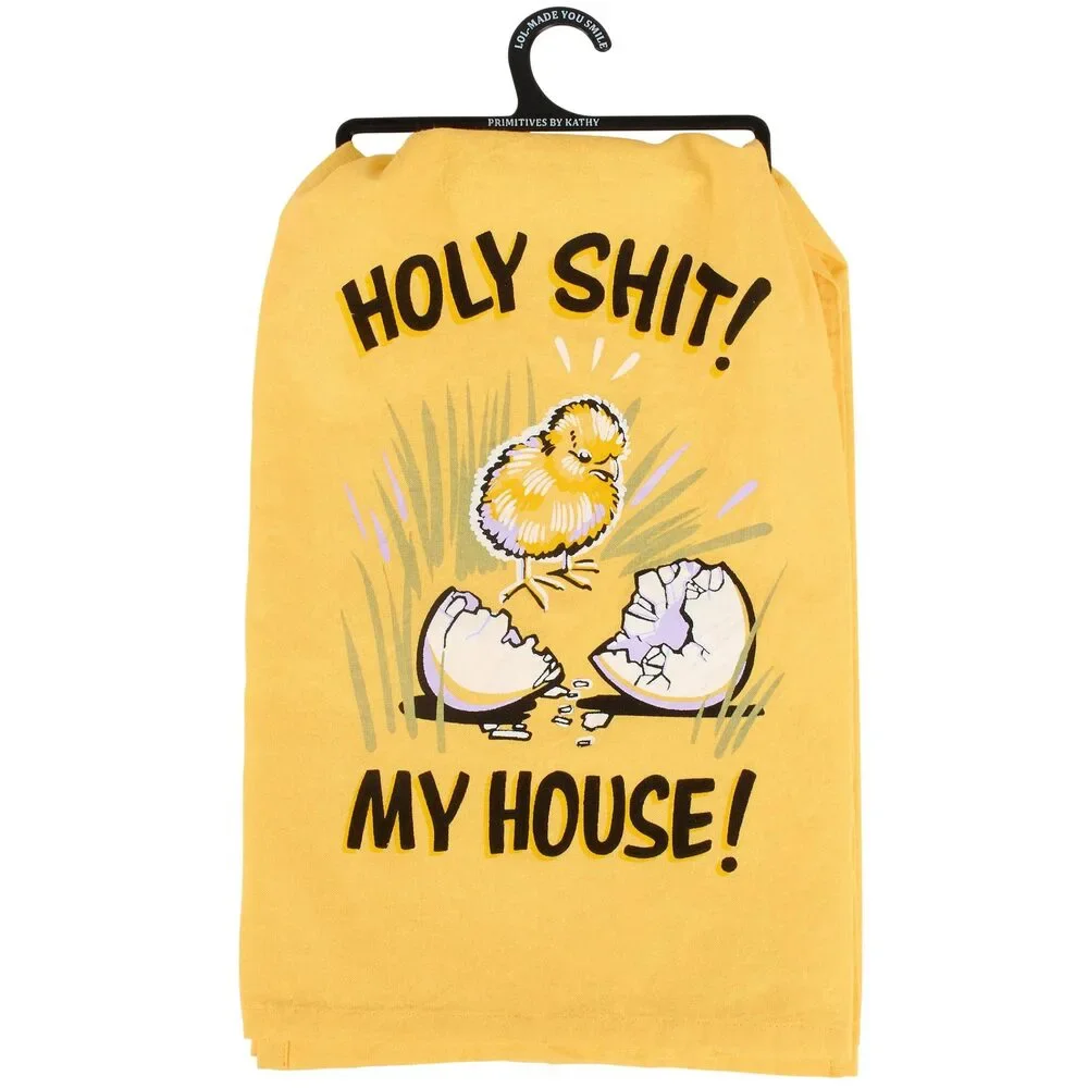 My House Kitchen Towel | Funny Easter Chick Dish Towel | Yellow Cotton Easter K